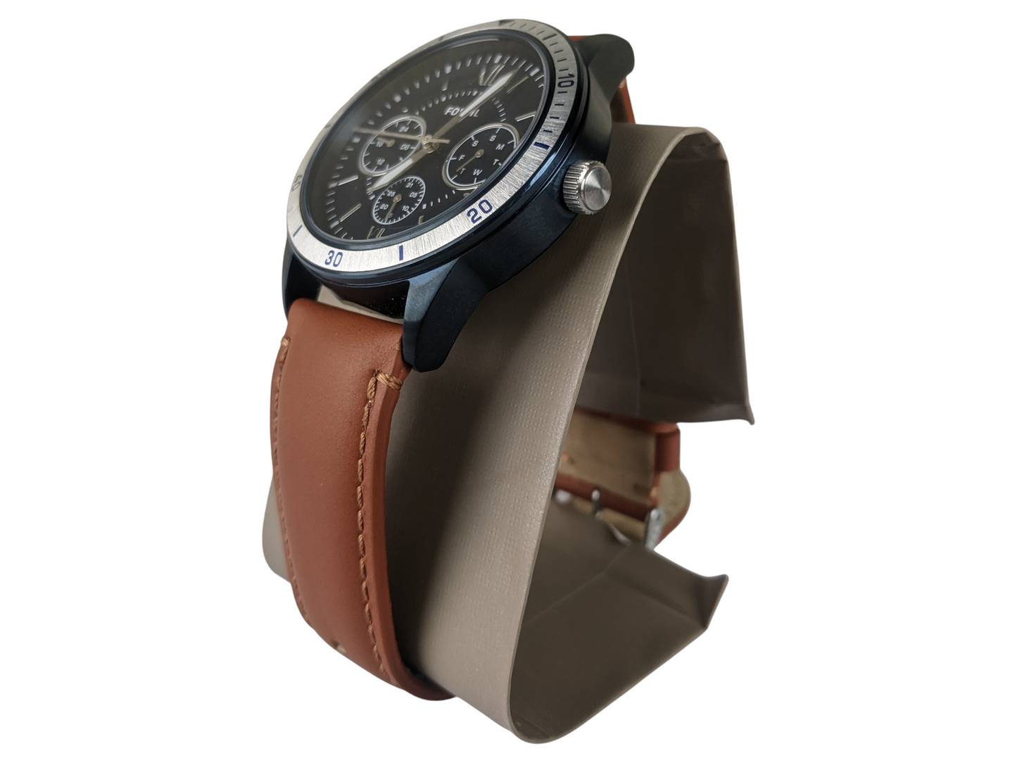 Fossil Flynn Men's Multifunction Watch – Blue Dial with Brown Leather Strap BQ2316