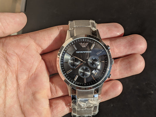 Emporio Armani Classic Silver Stainless Steel Black Dial Chronograph Quartz Gents Watch AR2434