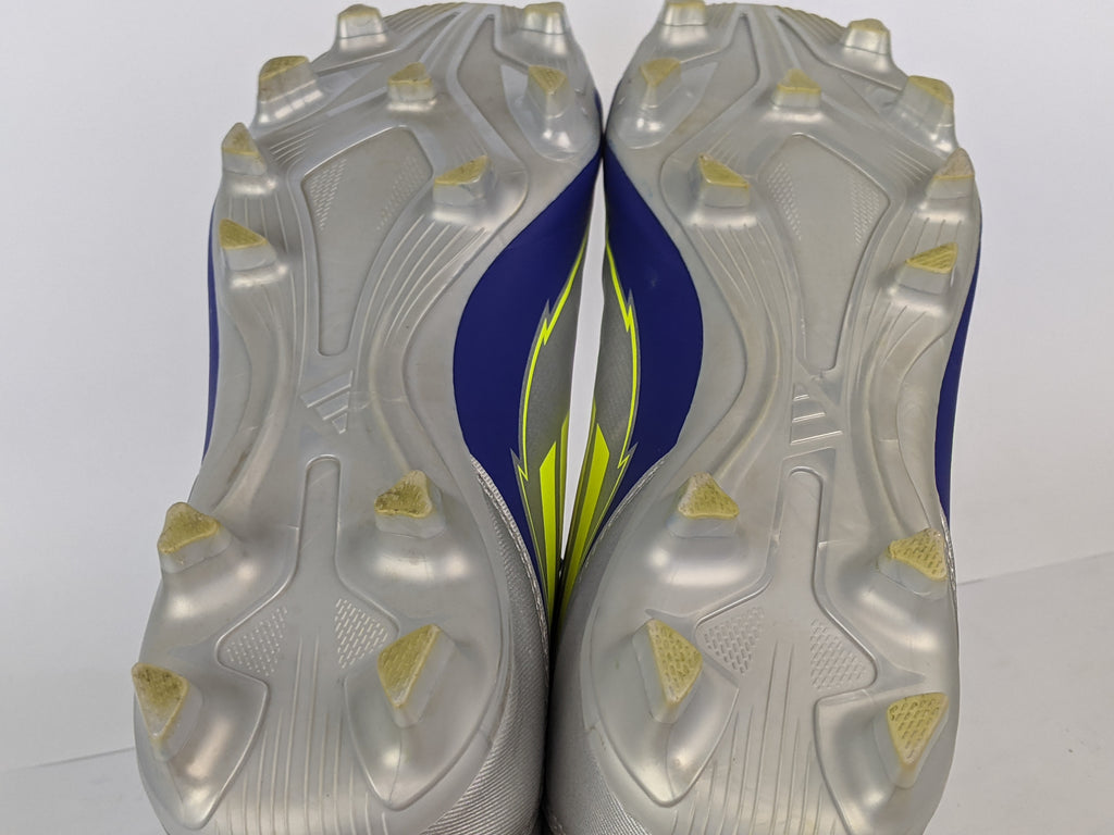 adidas unisex F50 Club FG/MG messi 'Silver Metallic / Solar Yellow / Lucid Blue'