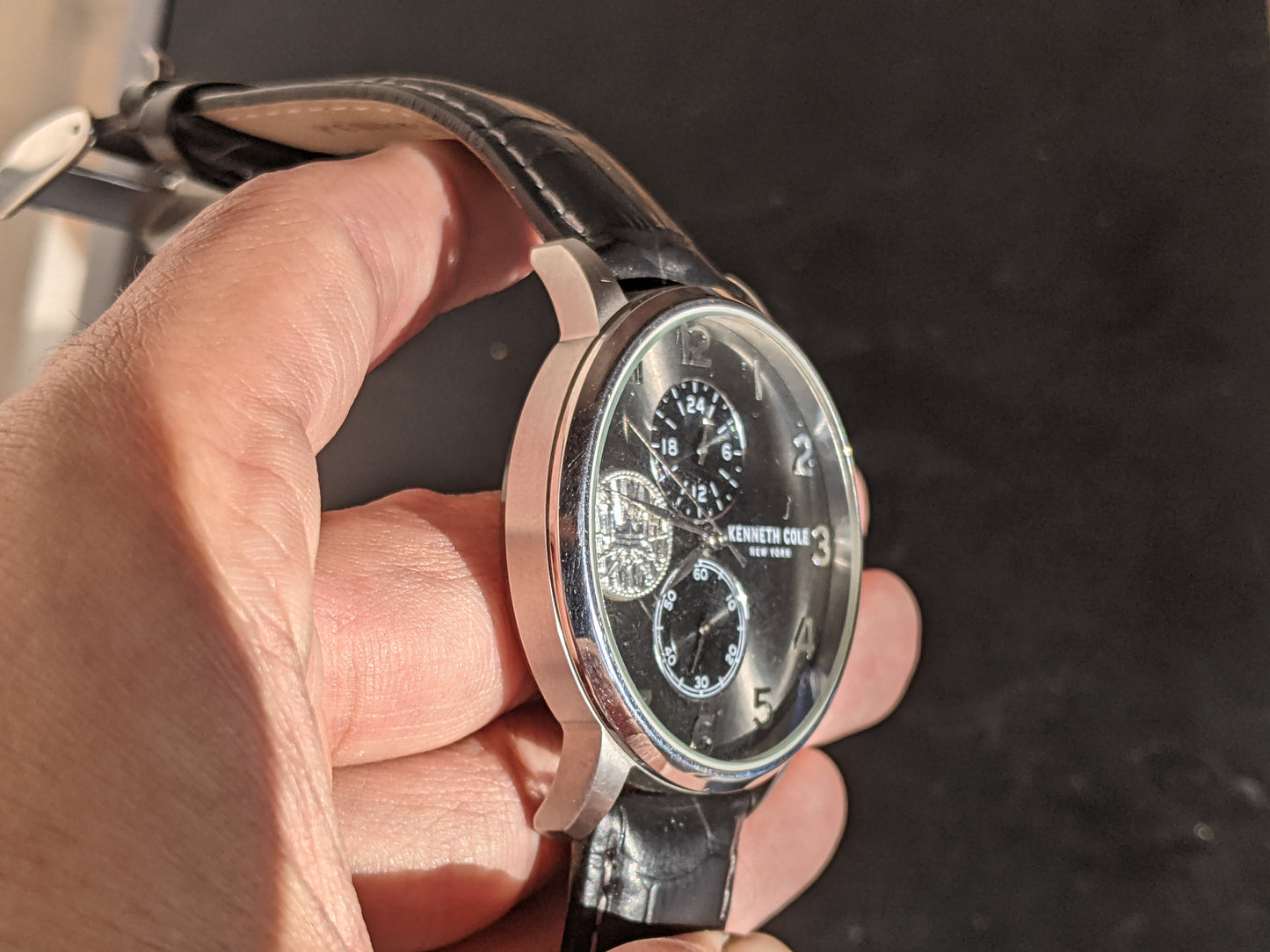 Kenneth Cole New York KC51019020 Dual Time Men's Analog Watch Black Leather