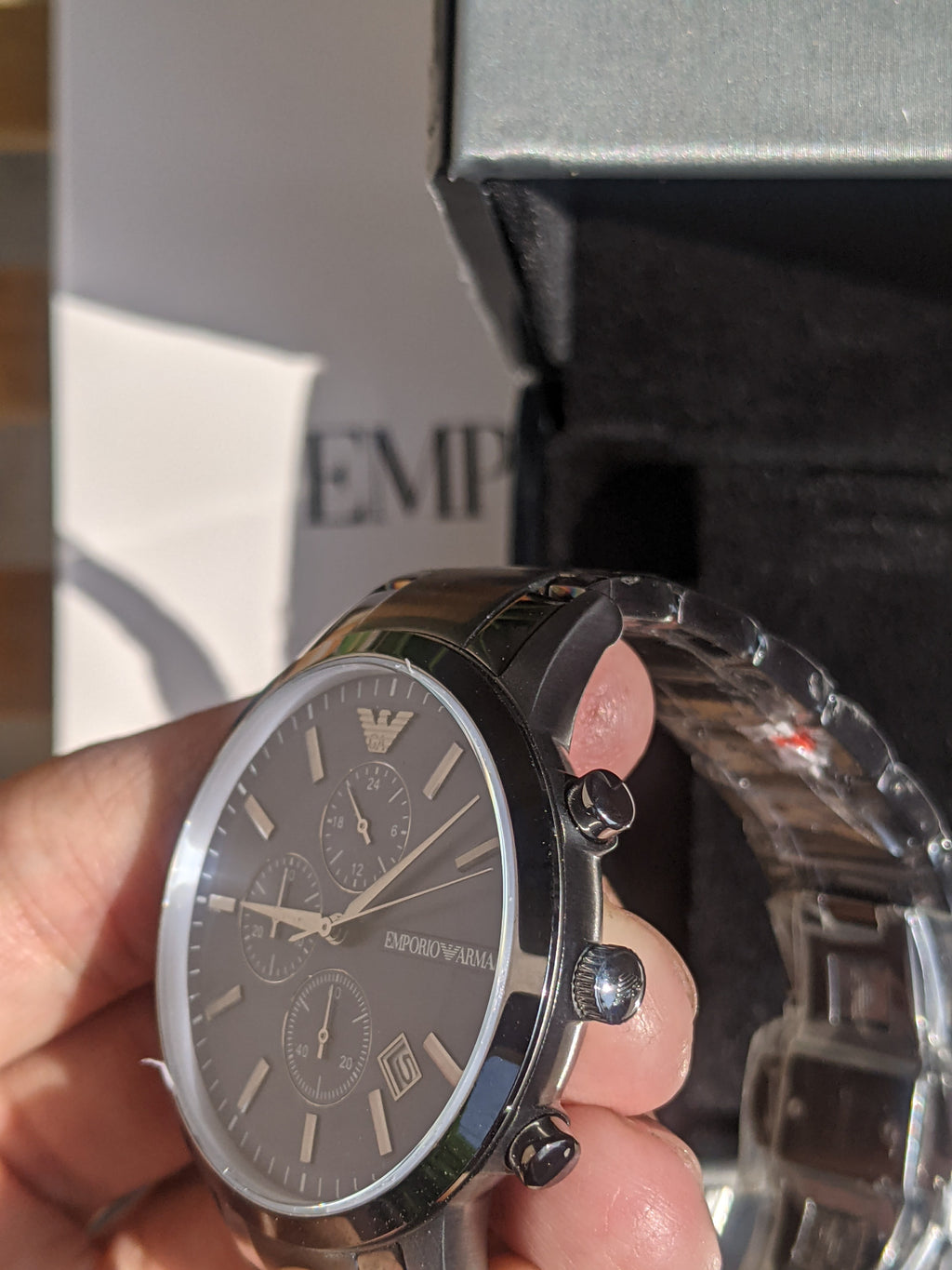 Emporio Armani RENATO Silver Stainless Steel Blue Dial Quartz Watch for Gents AR11215