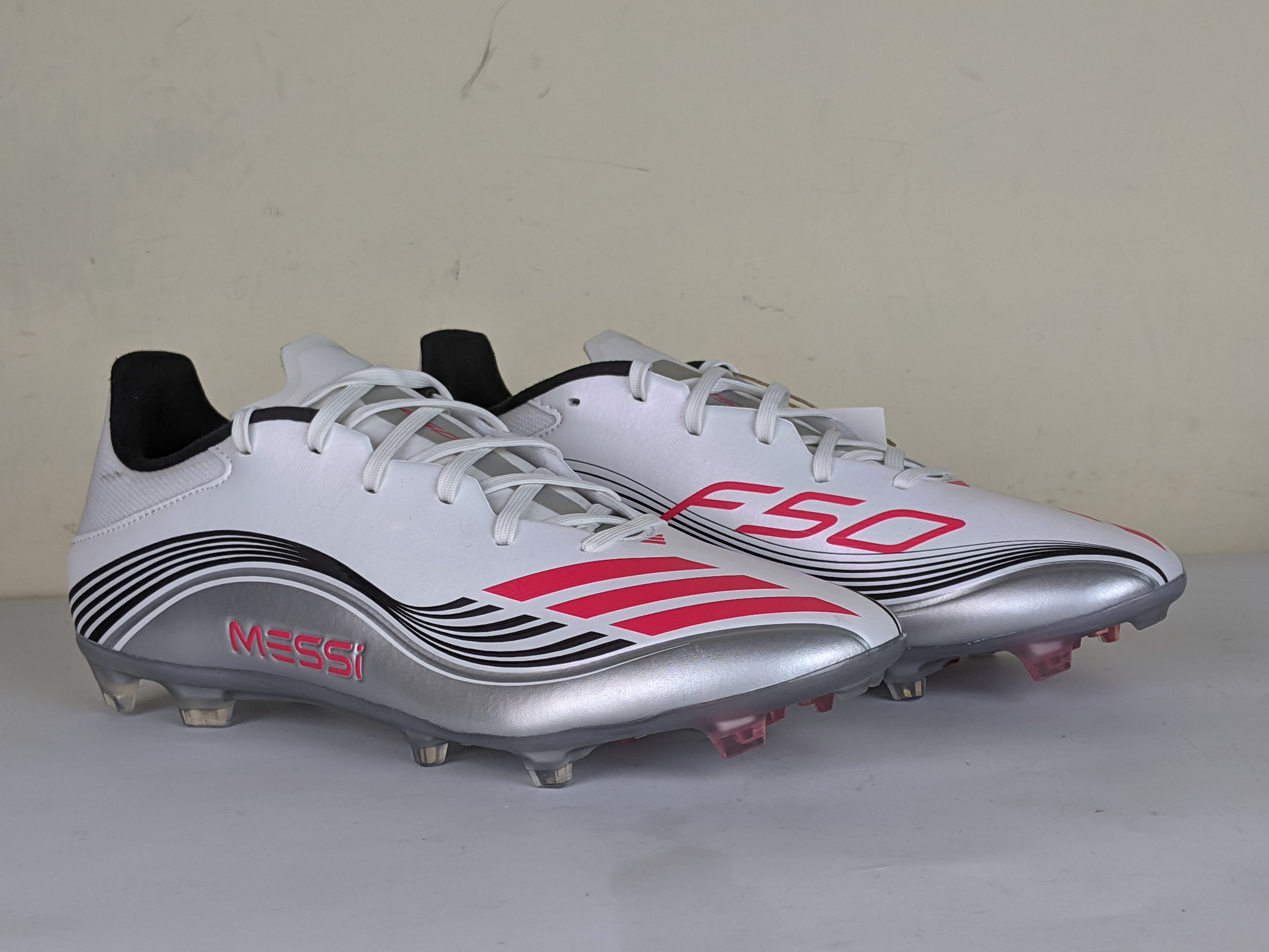 adidas F50 Messi League FG/AG Prestig10 - Footwear White/Lucid Red/Silver Metallic (Brand New)