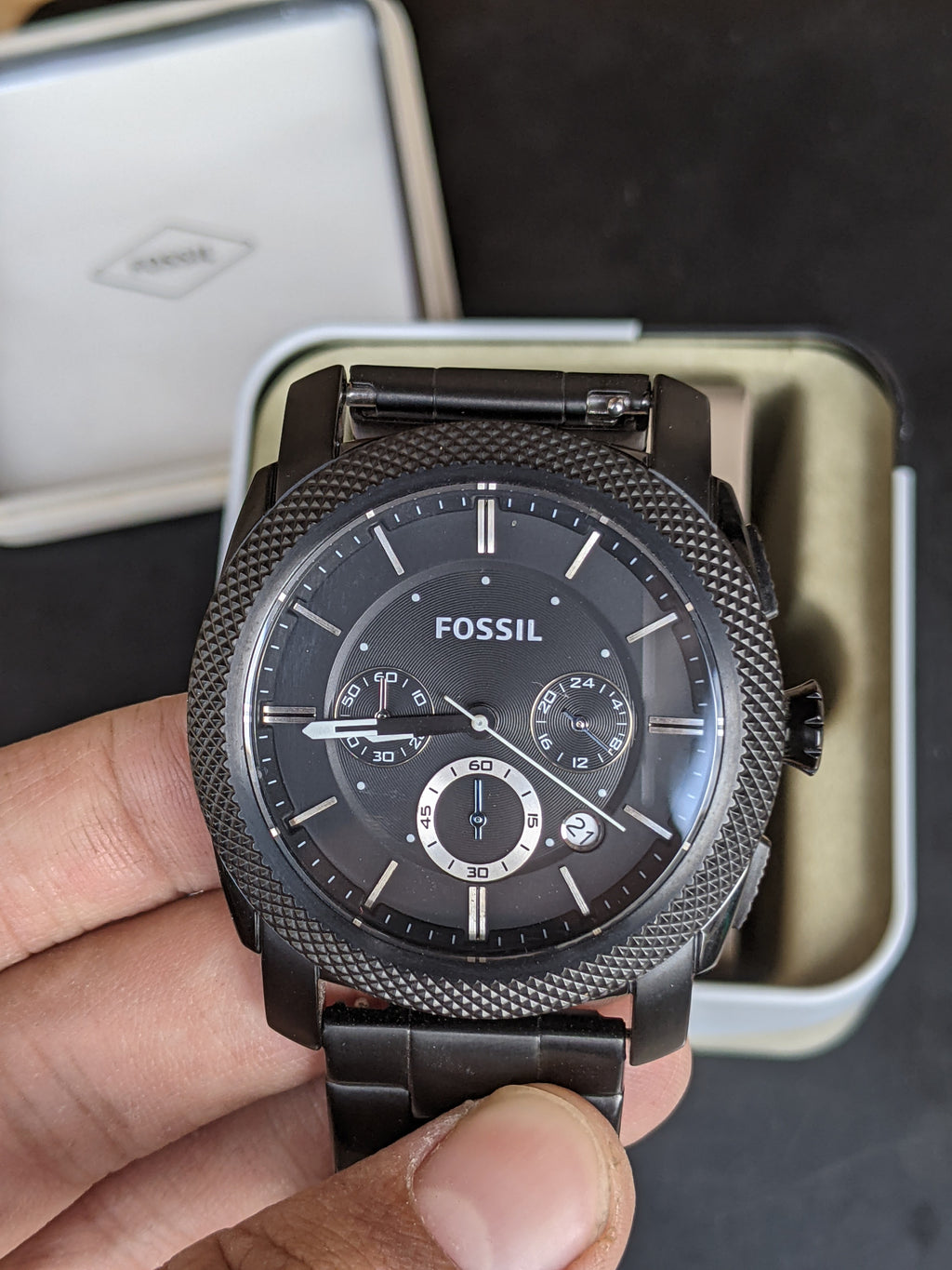 Fossil Machine Black Stainless Steel Black Dial Chronograph Quartz Watch FS4552
