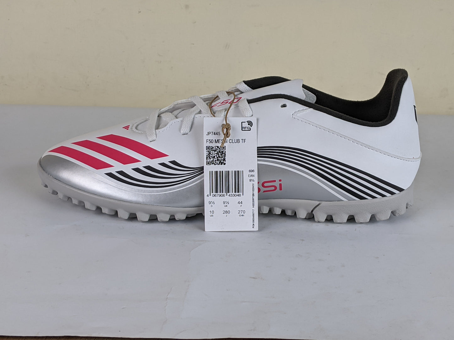 adidas F50 Messi Club TF Prestig10 - Footwear White/Lucid Red/Silver Metallic (Brand New)