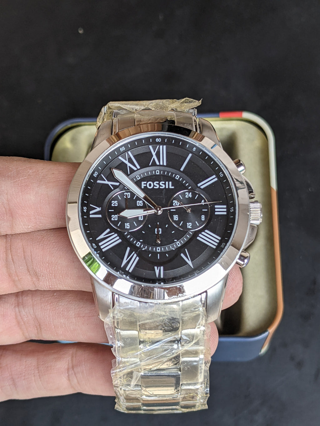 Fossil Men’s Chronograph Quartz Silver Stainless Steel Black Dial 44mm Watch FS4736