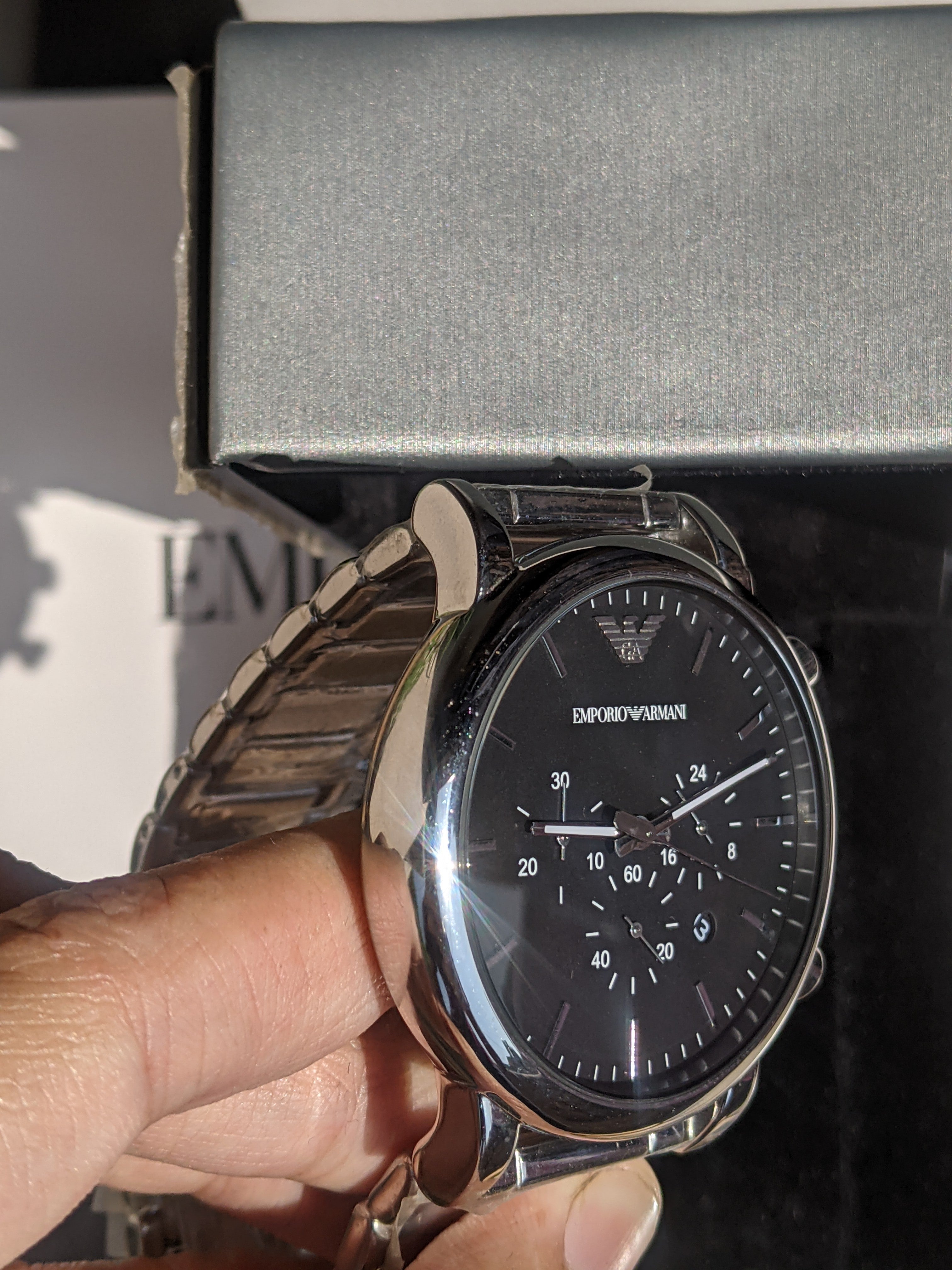 Emporio Armani Luigi Black Dial Silver Steel Strap Watch For Men - AR1894