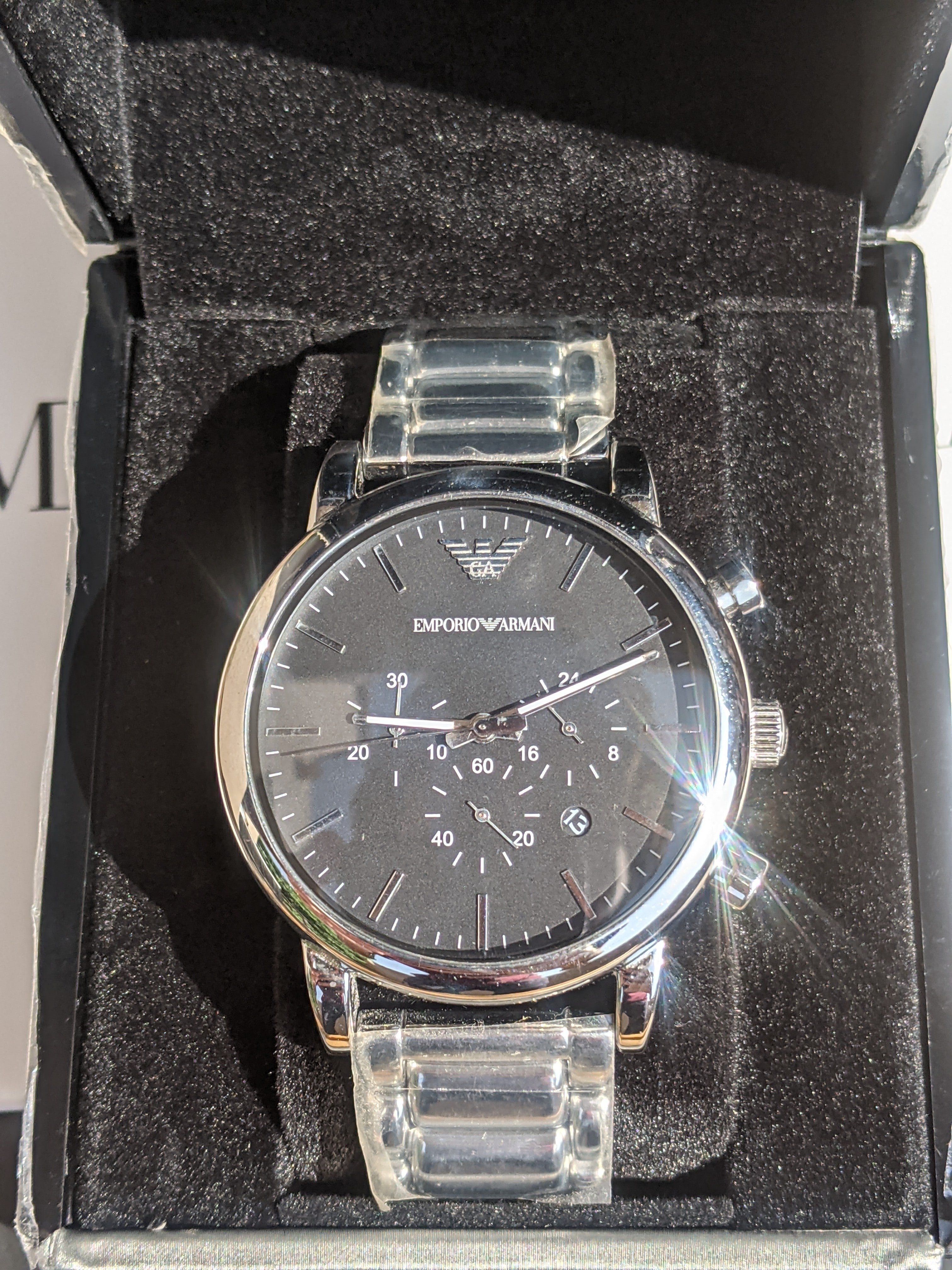 Emporio Armani Luigi Black Dial Silver Steel Strap Watch For Men - AR1894
