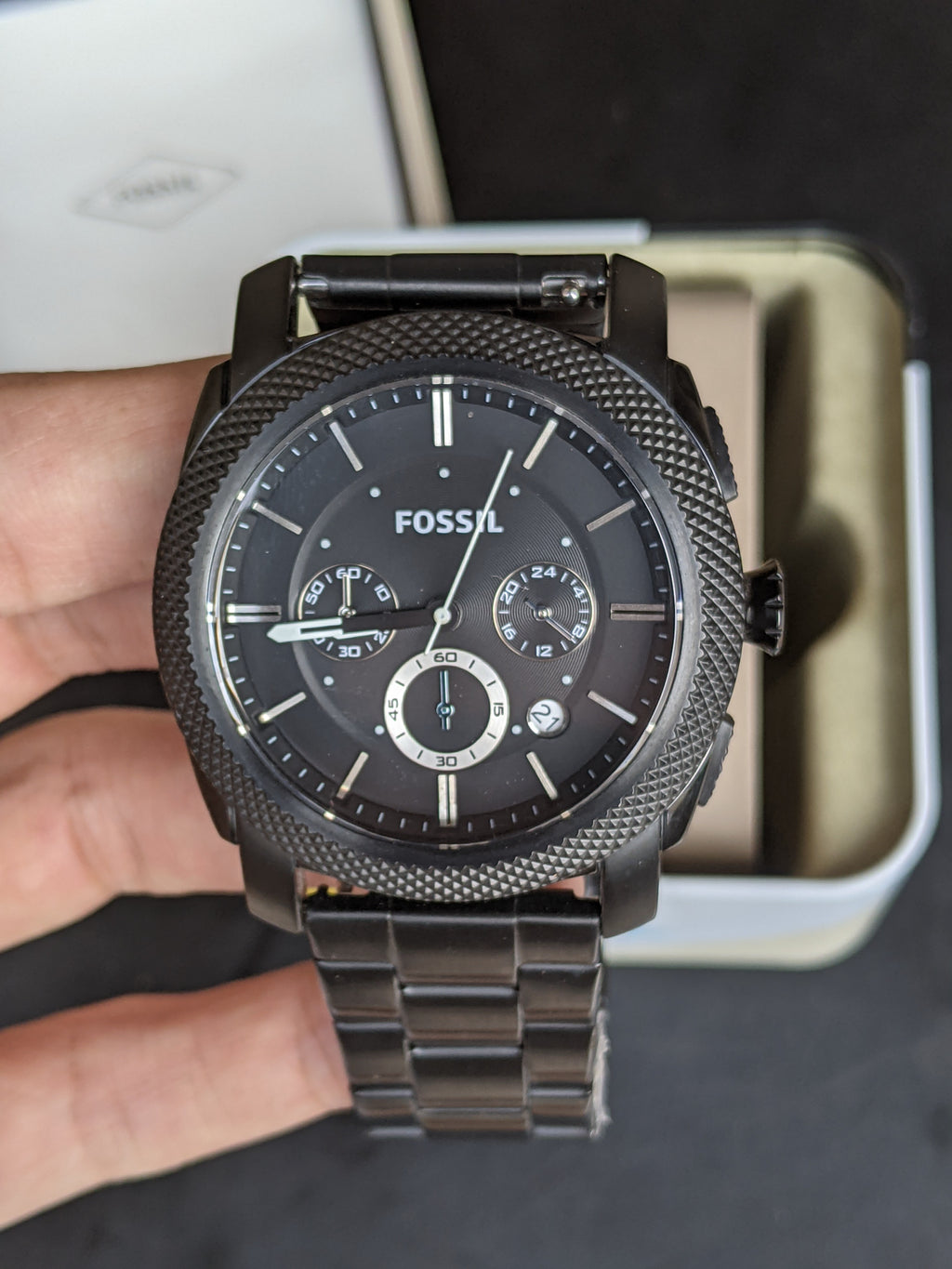Fossil Machine Black Stainless Steel Black Dial Chronograph Quartz Watch FS4552