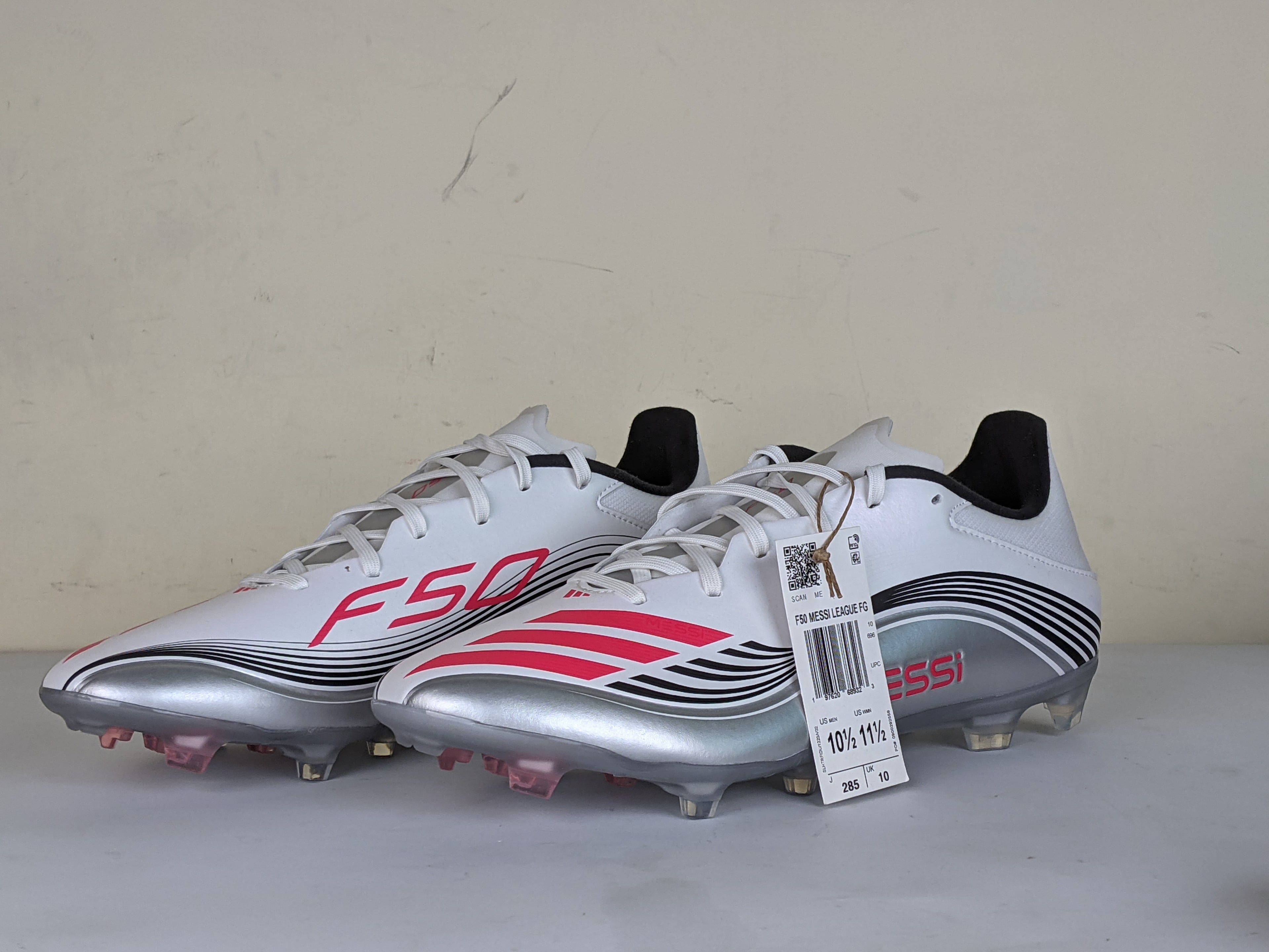 adidas F50 Messi League FG/AG Prestig10 - Footwear White/Lucid Red/Silver Metallic (Brand New)