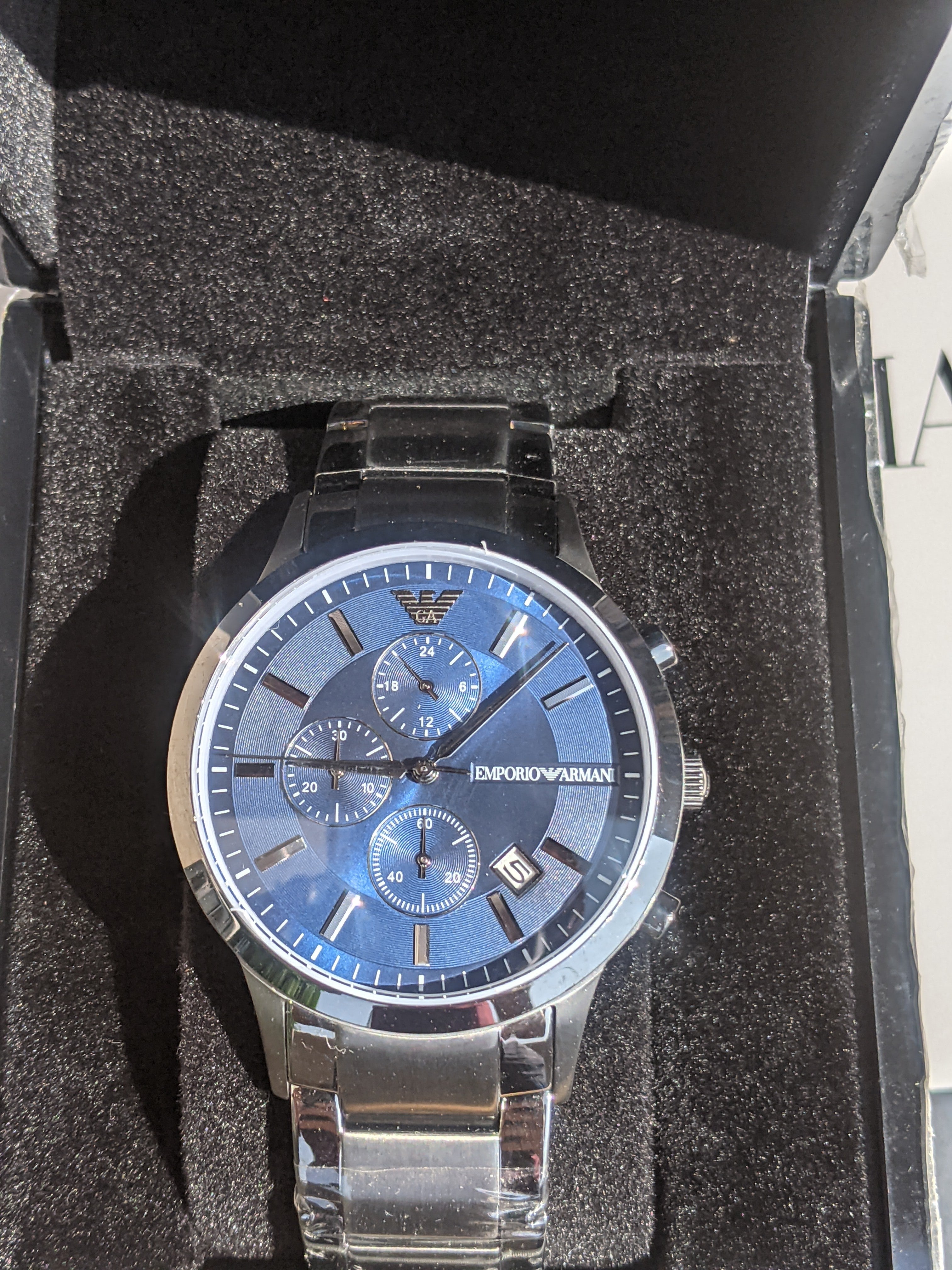 Emporio Armani RENATO Silver Stainless Steel Blue Dial Quartz Watch for Gents AR11215
