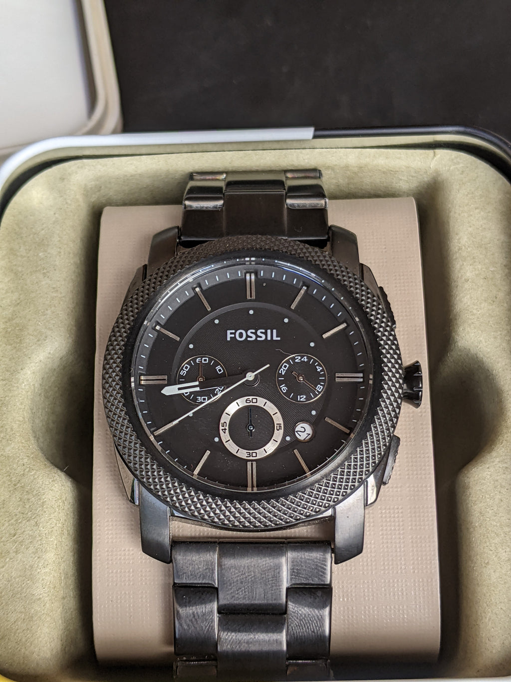 Fossil Machine Black Stainless Steel Black Dial Chronograph Quartz Watch FS4552