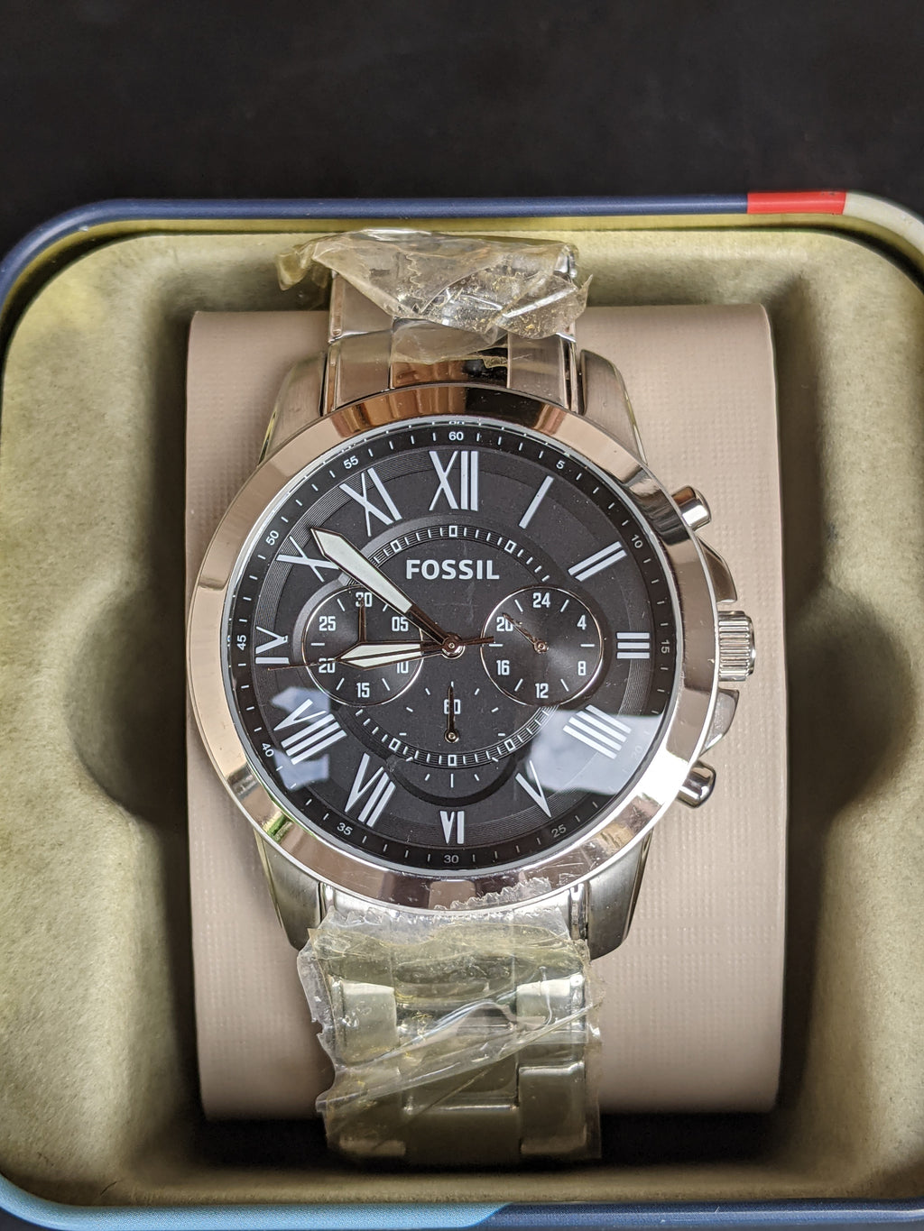 Fossil Men’s Chronograph Quartz Silver Stainless Steel Black Dial 44mm Watch FS4736