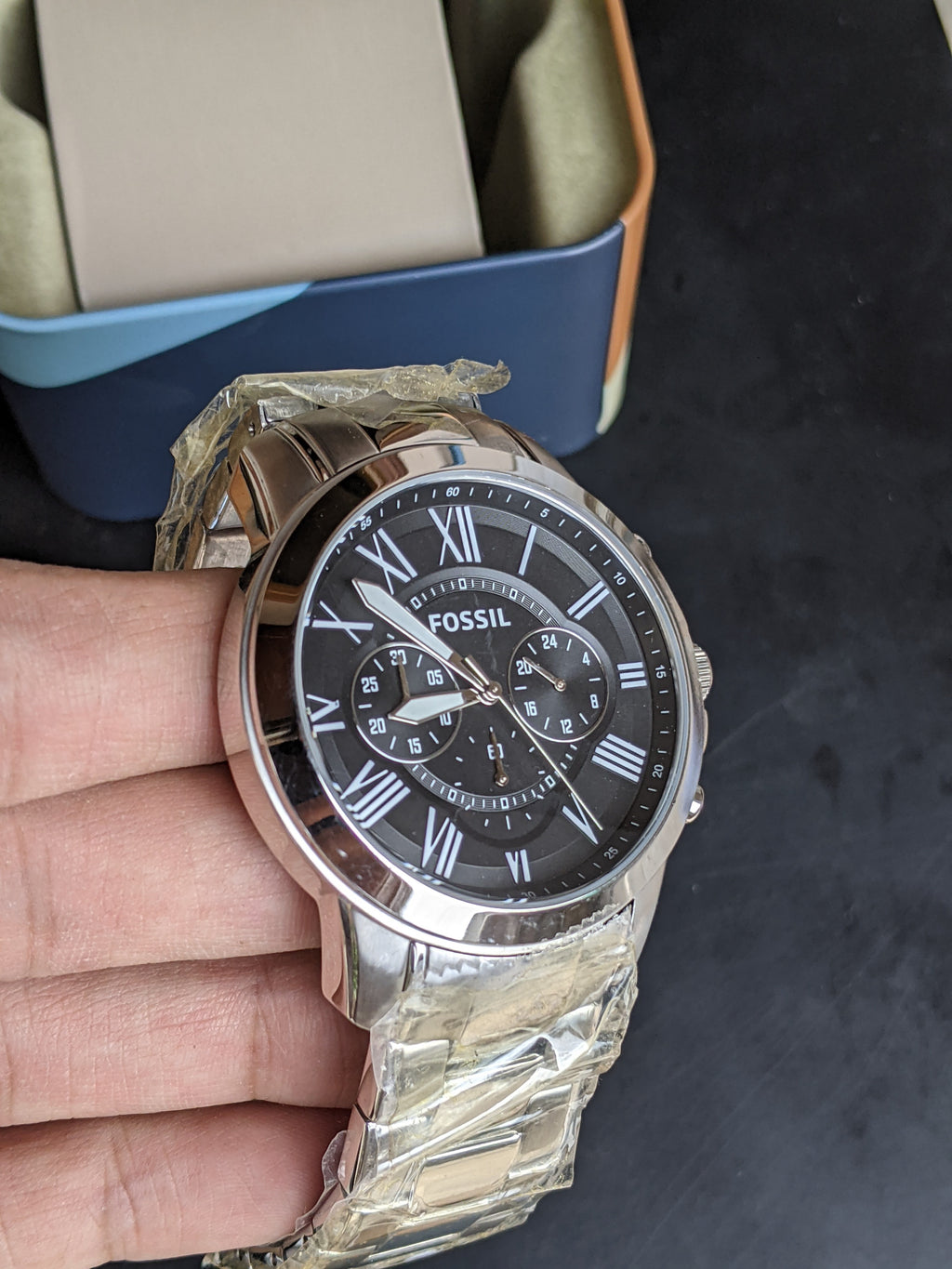 Fossil Men’s Chronograph Quartz Silver Stainless Steel Black Dial 44mm Watch FS4736