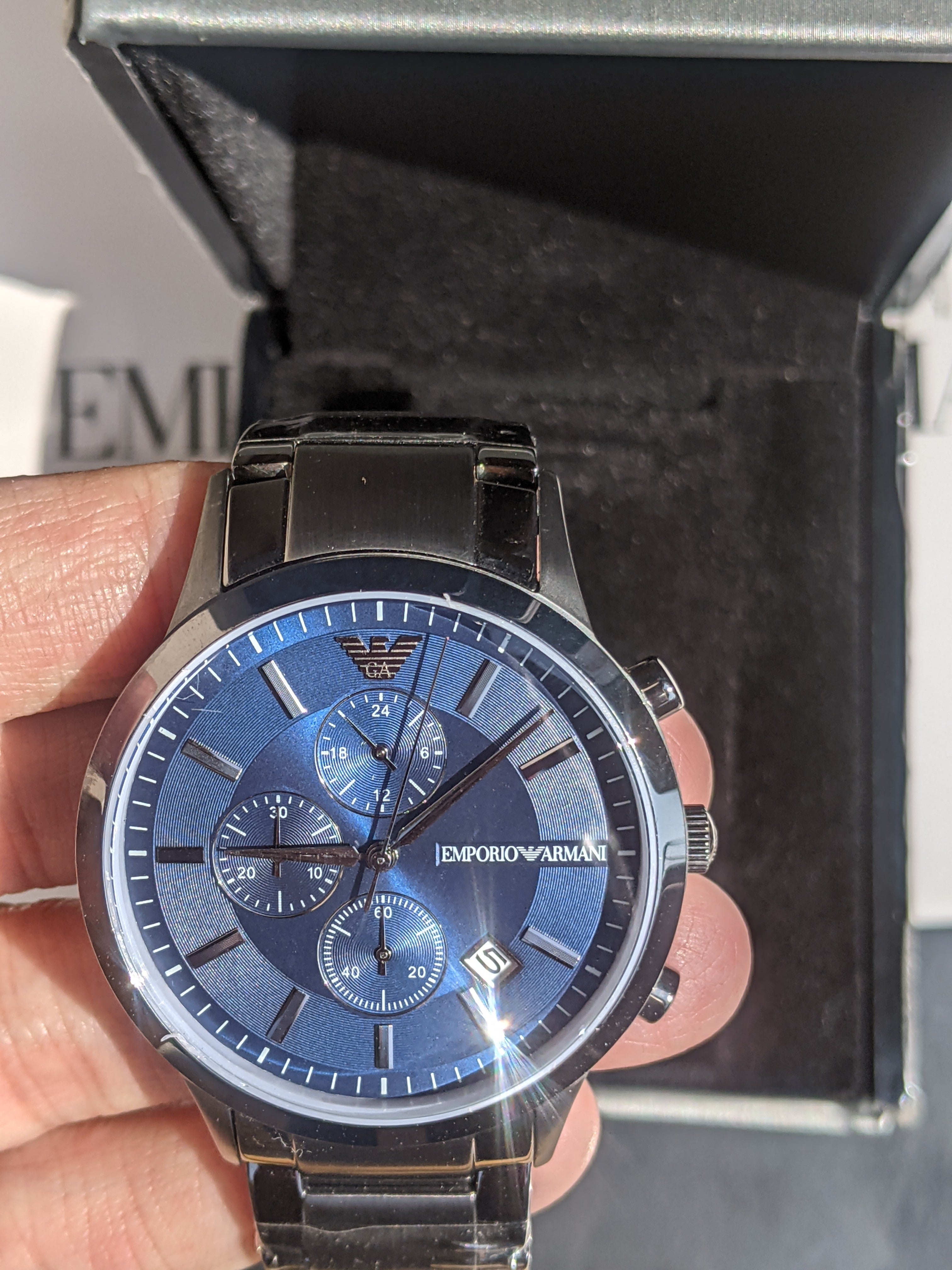 Emporio Armani RENATO Silver Stainless Steel Blue Dial Quartz Watch for Gents AR11215