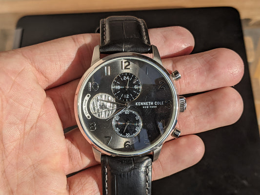 Kenneth Cole New York KC51019020 Dual Time Men's Analog Watch Black Leather