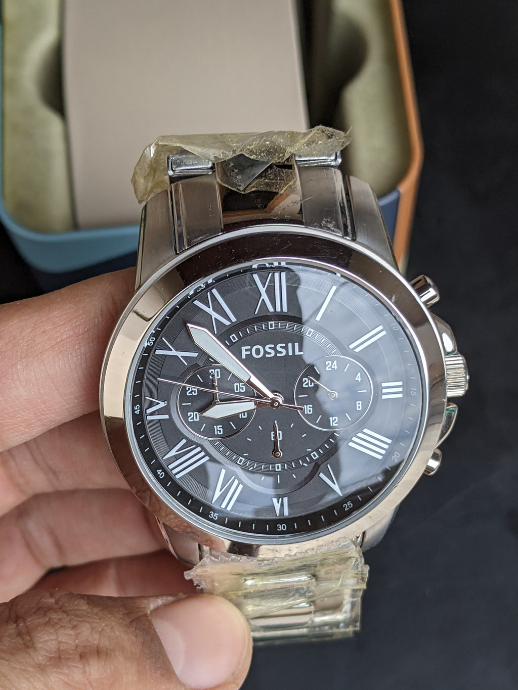 Fossil Men’s Chronograph Quartz Silver Stainless Steel Black Dial 44mm Watch FS4736