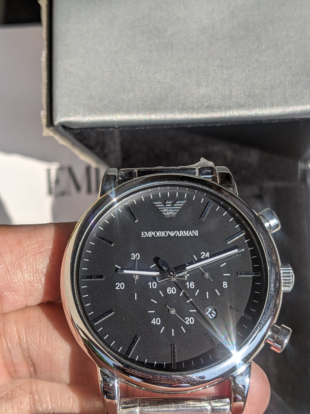 Emporio Armani Luigi Black Dial Silver Steel Strap Watch For Men - AR1894