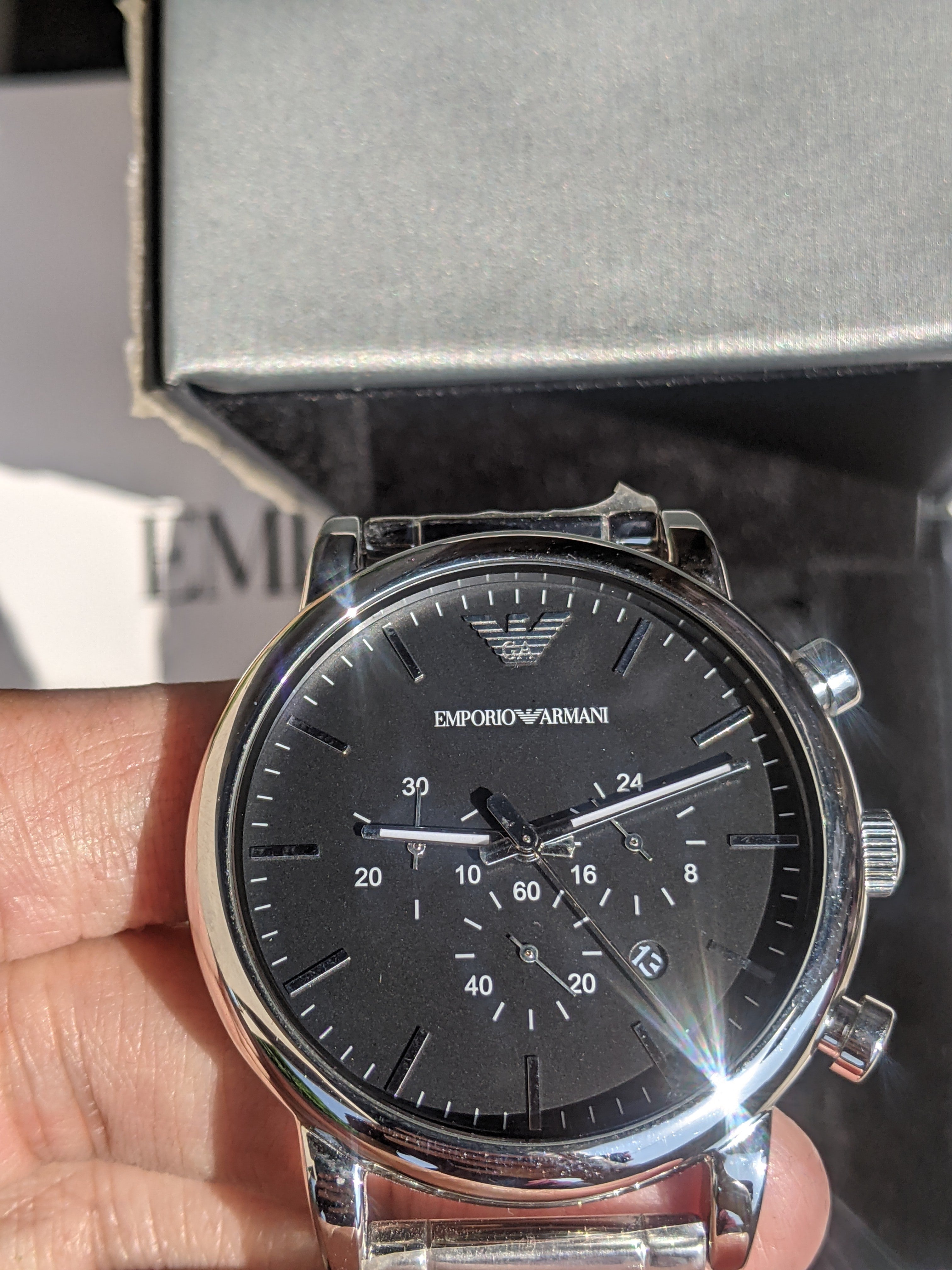 Emporio Armani Luigi Black Dial Silver Steel Strap Watch For Men - AR1894