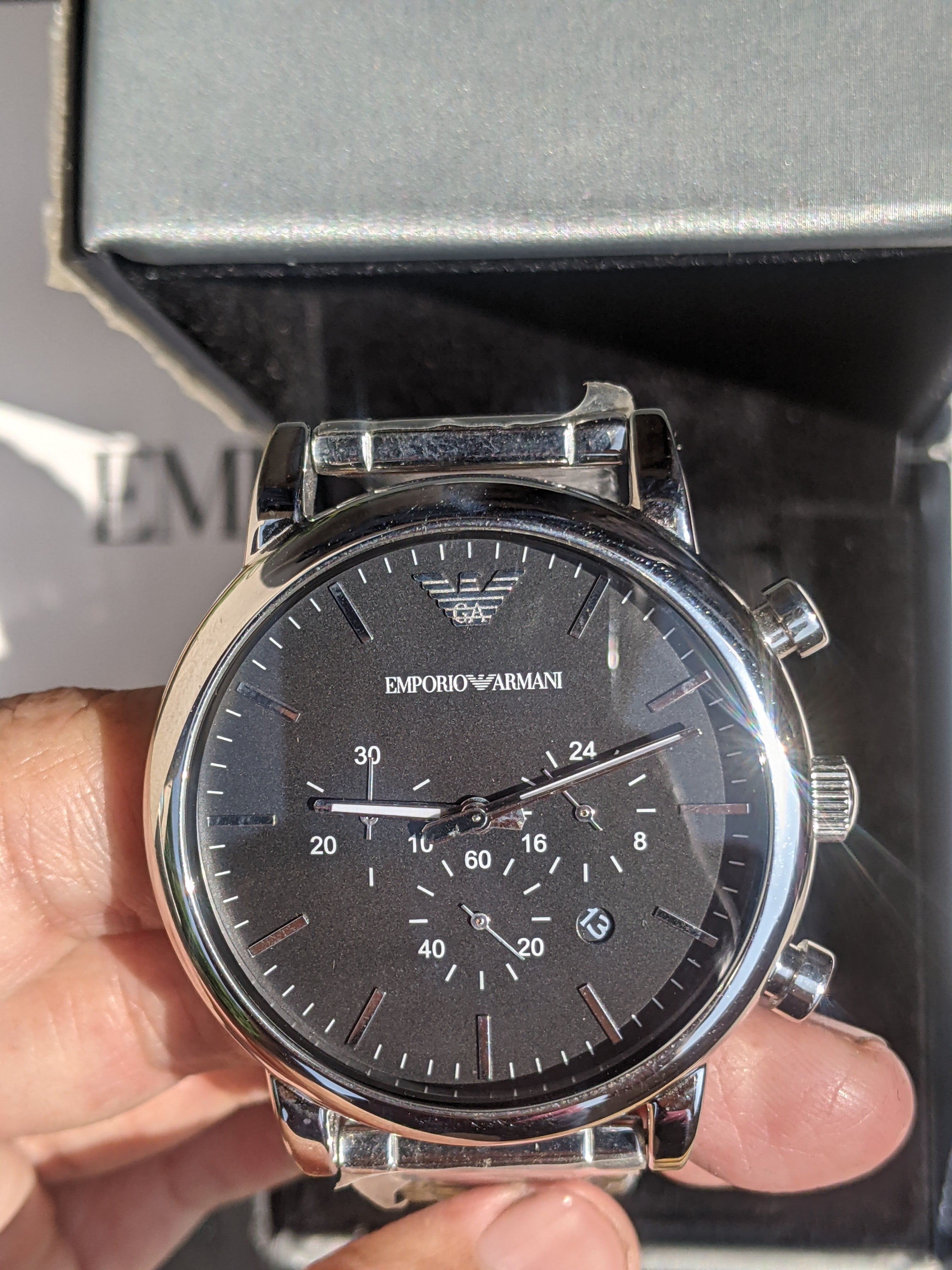 Emporio Armani Luigi Black Dial Silver Steel Strap Watch For Men - AR1894