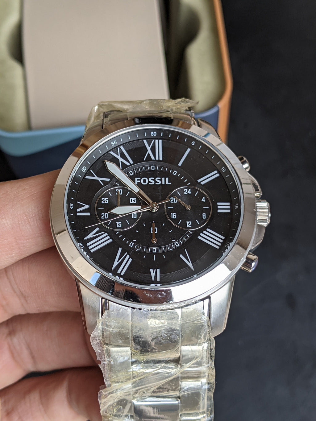Fossil Men’s Chronograph Quartz Silver Stainless Steel Black Dial 44mm Watch FS4736
