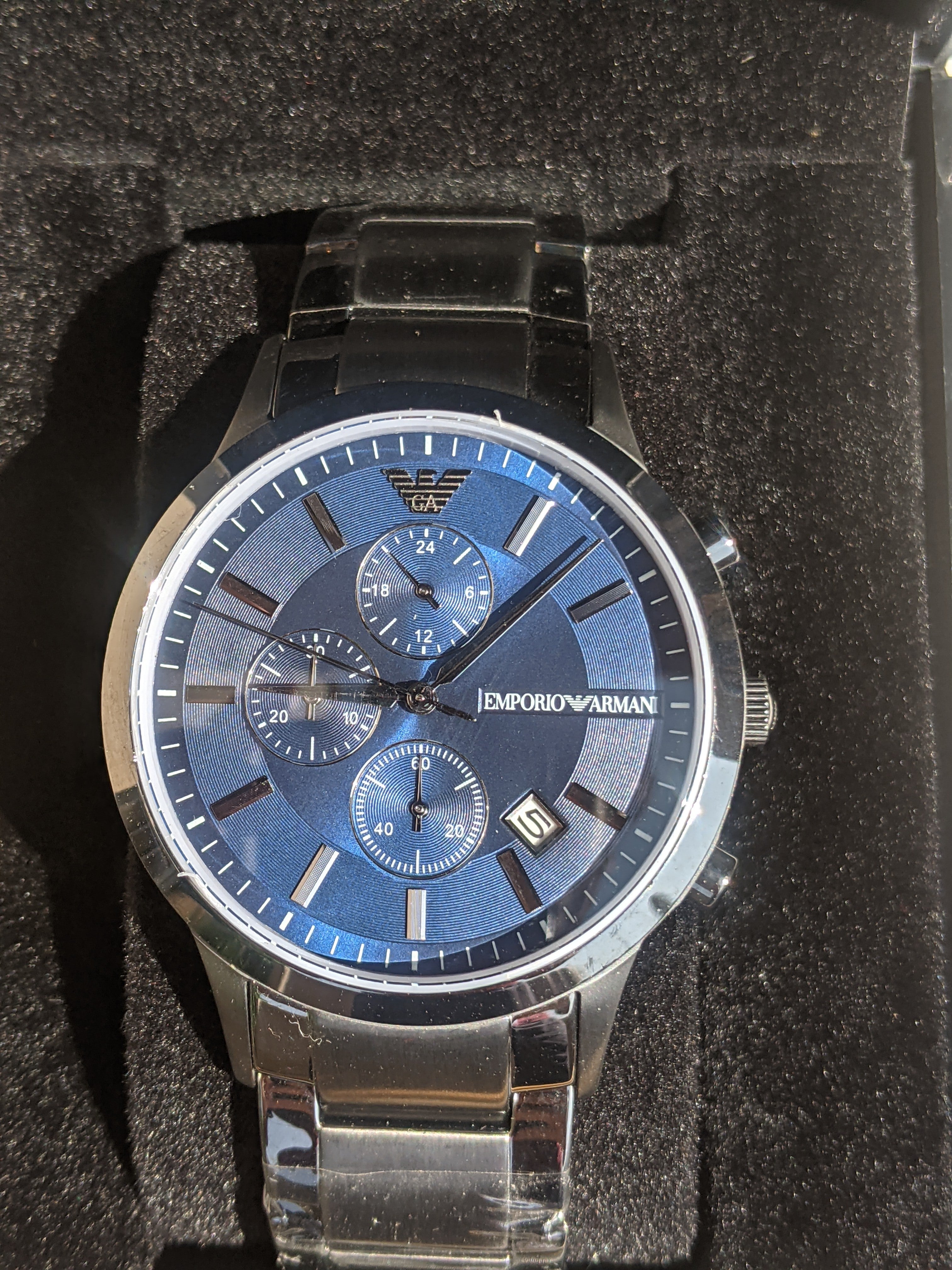 Emporio Armani RENATO Silver Stainless Steel Blue Dial Quartz Watch for Gents AR11215