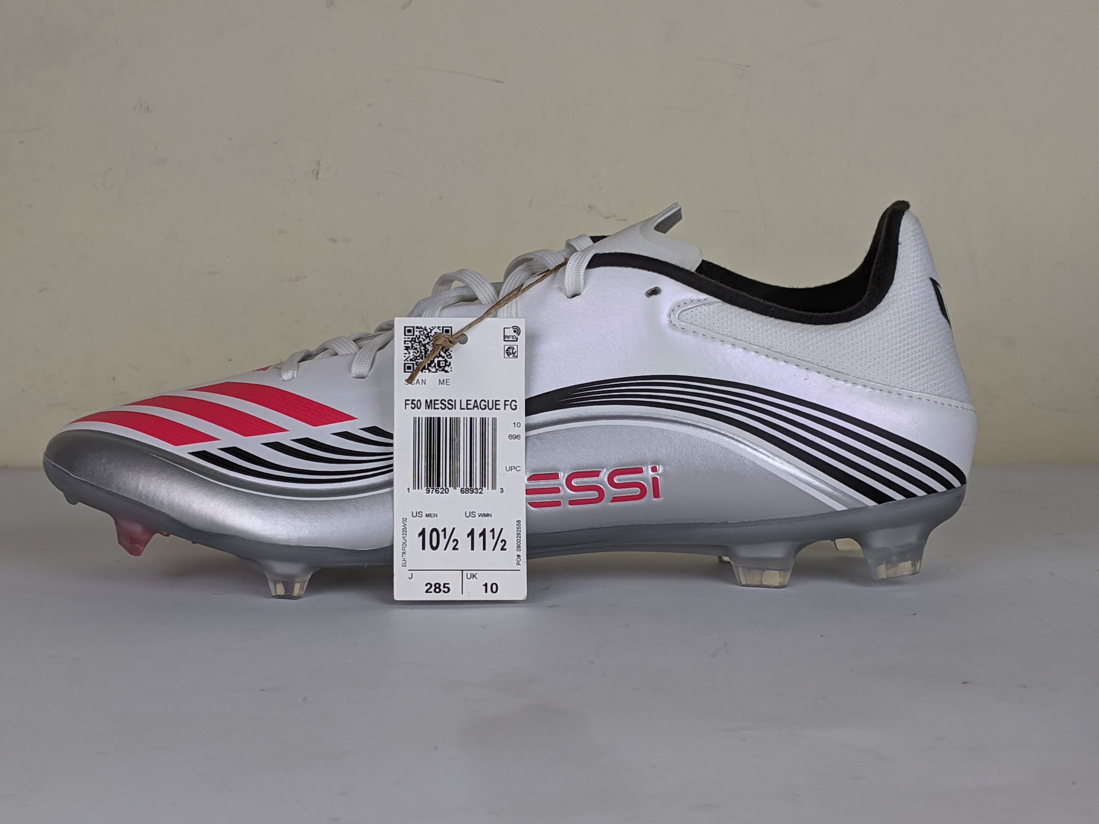 adidas F50 Messi League FG/AG Prestig10 - Footwear White/Lucid Red/Silver Metallic (Brand New)