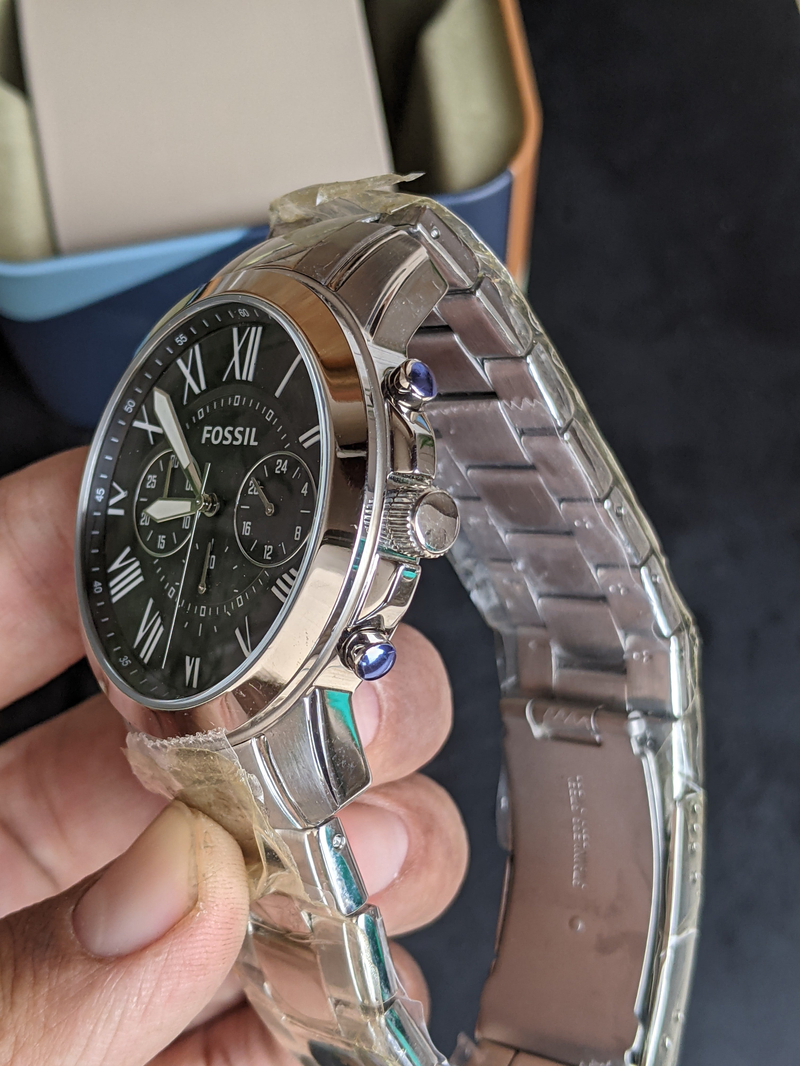 Fossil Men’s Chronograph Quartz Silver Stainless Steel Black Dial 44mm Watch FS4736
