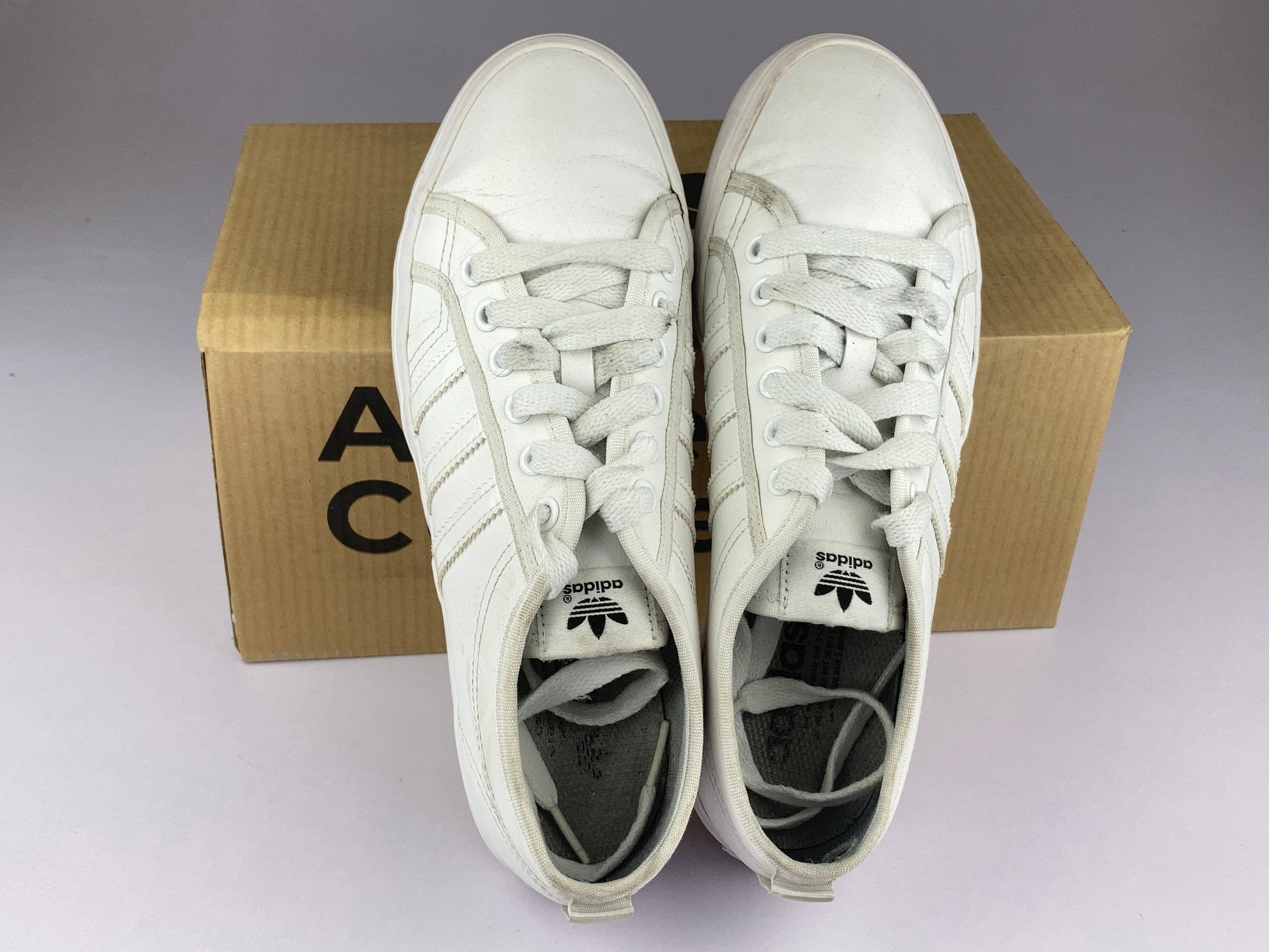 adidas Original Nizza Low Leather Trainers 'Triple White' BB5379-Sneakers-Athletic Corner