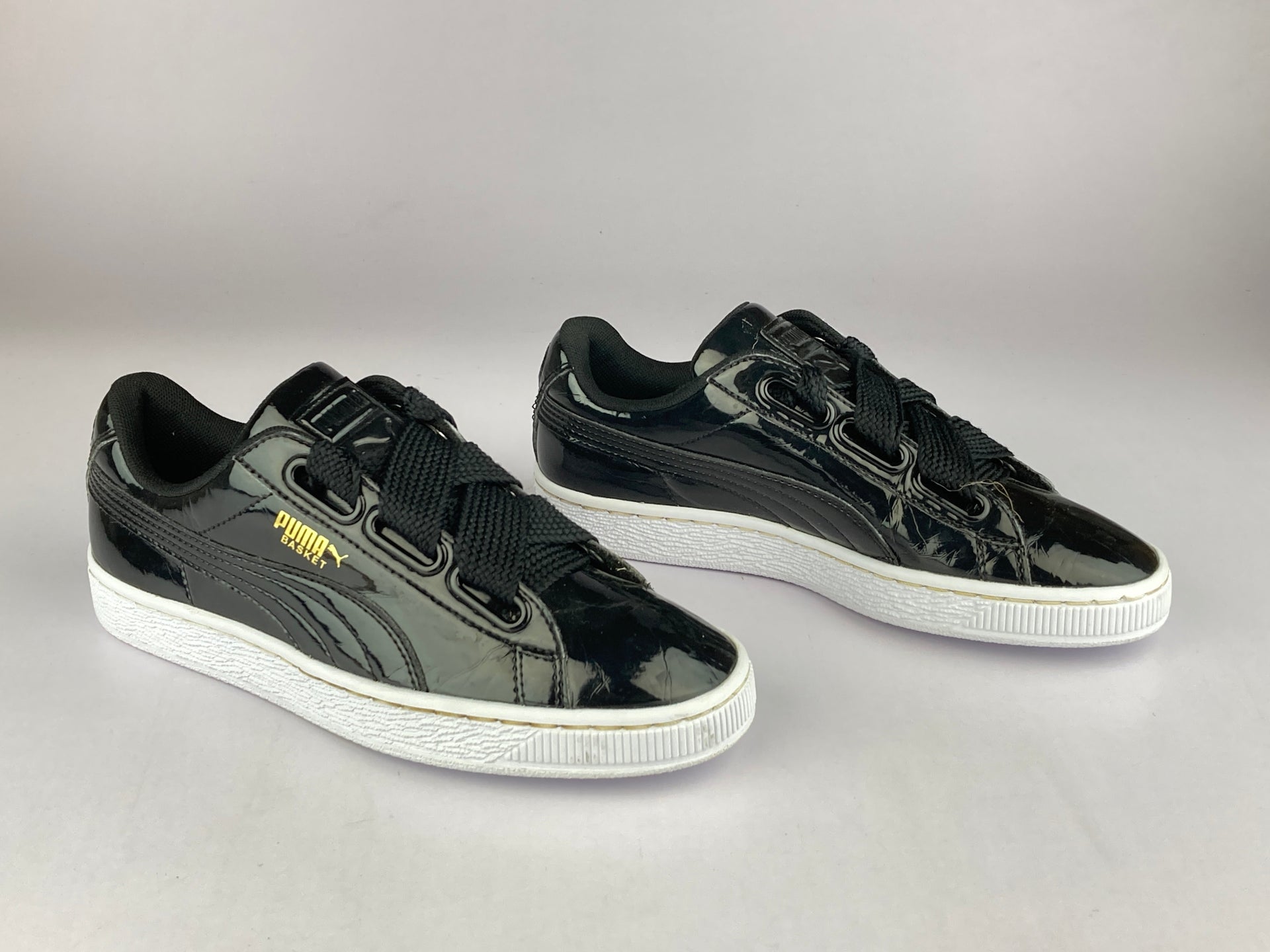 Basket Heart Patent Black Patent Leather Puma Sneakers Puma Basket Heart Patent 'Black/White' 363073 01 – Athletic Corner