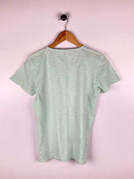 Tropical Paradise Aqua Buttoned | Cotton | V-Neck Tee