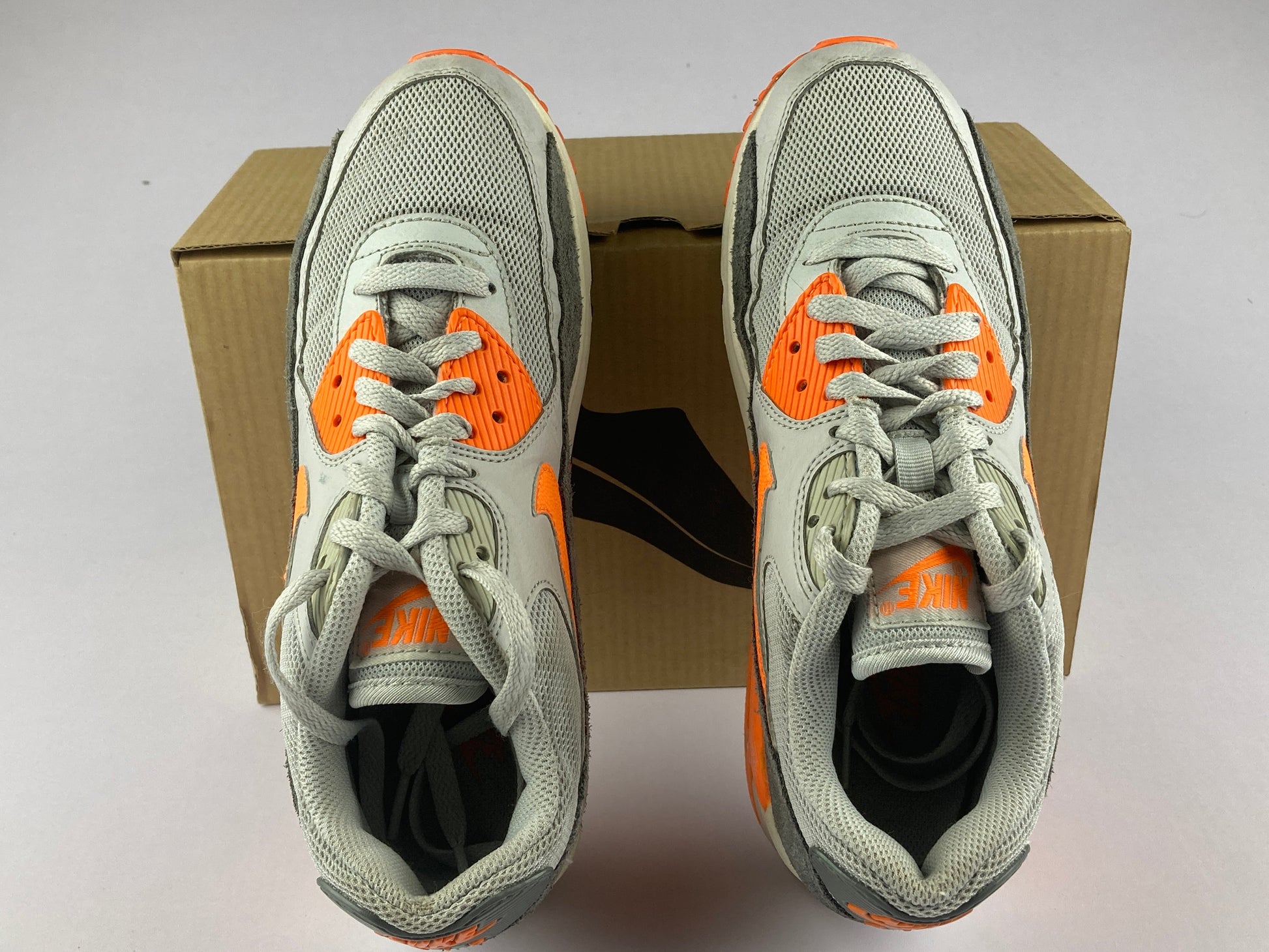 Nike Air Max 90 Essential Wmns 'Wolf Grey/Orange/Grey-Summit White' 616730-018-Running-Athletic Corner